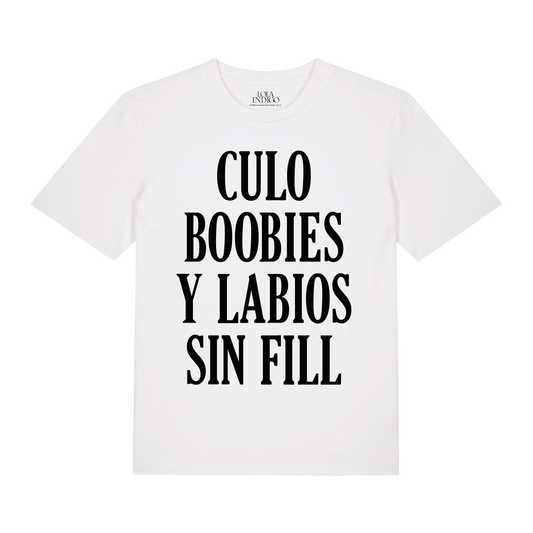Camiseta "CULO, BOOBIES Y LABIOS SIN FILL"